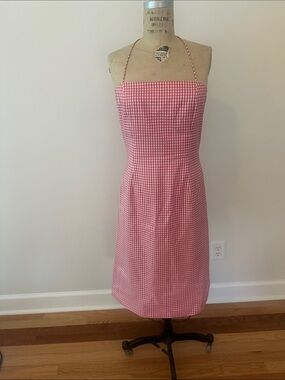 Classic Pink Silk lined Gingham Halter Dress
